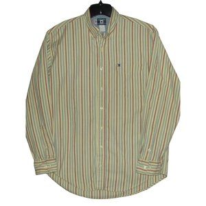 Cowboy Equipment Mens Shirt Sz Large yellow red blue striped button down vtg USA